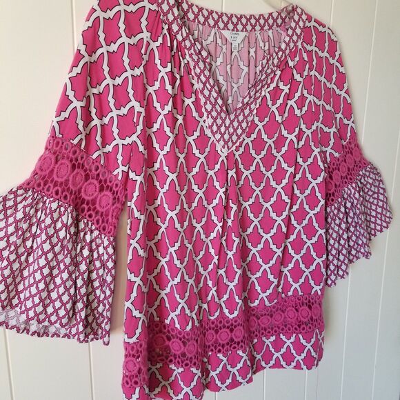 Crown & Ivy Top Womens Size Small Petite Bell Sleeve Whimsical - Picture 5 of 9